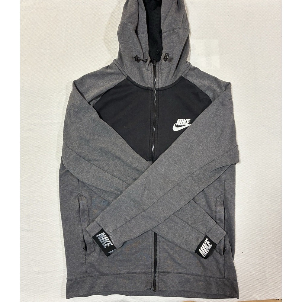 Nike Hoodie Mens Medium Gray Black Full Zip Pullover Sweatshirt Activewear